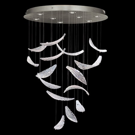 Fine Art Lamps Elevate Pendant, Plume, 8-Light, LED, Clear Crystal & Opaline Glass, Silver Leaf Canopy, 32"W (89584 895840-112ST